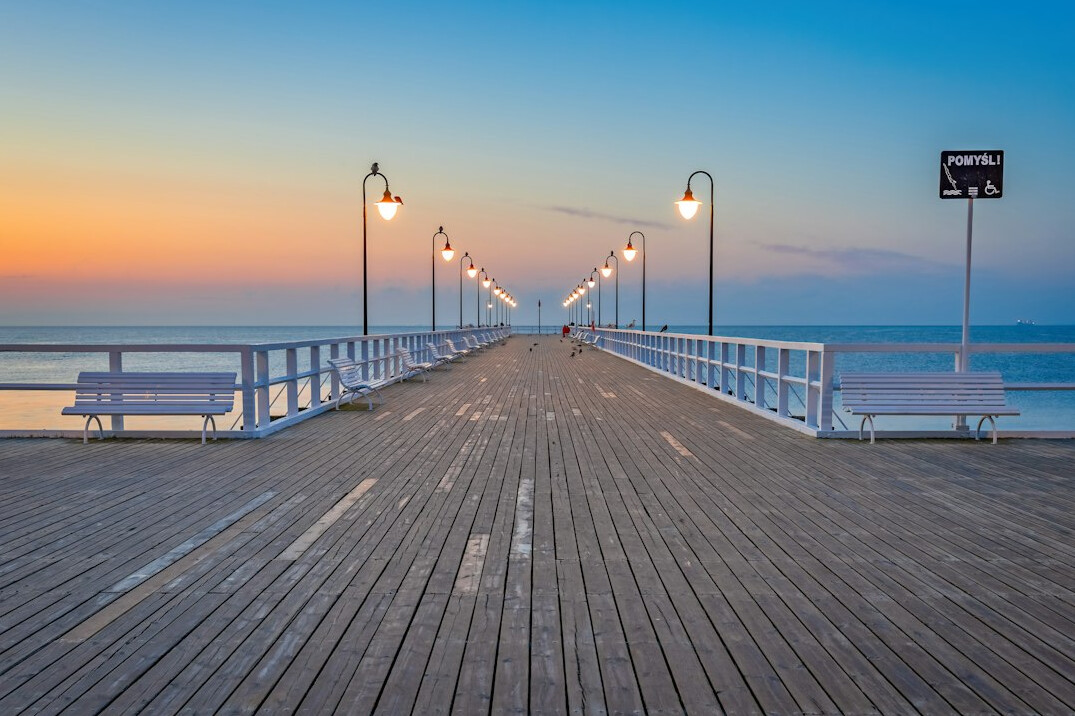 Quiet seaside promenade in Vina del Mar at sunrise